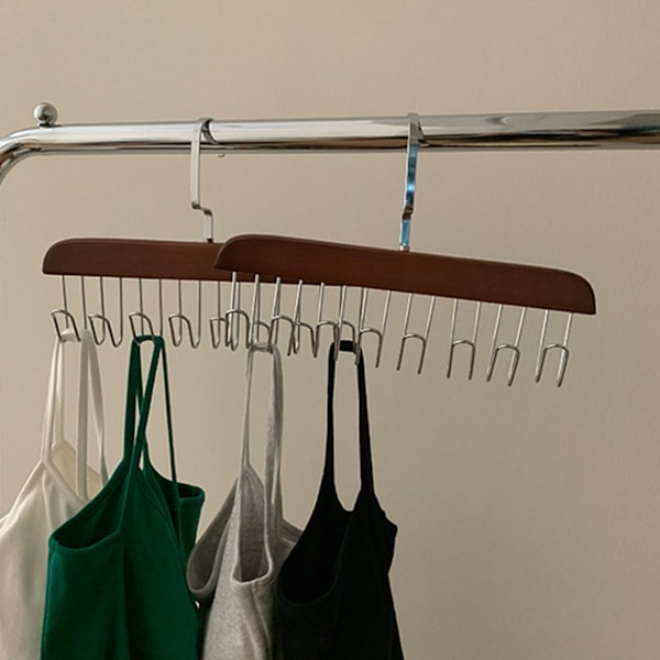 Allsidig slagfri multikrok-henger med 8 kroker, tre- og rustfritt stålhetteholder for studenthjem i mørk brun