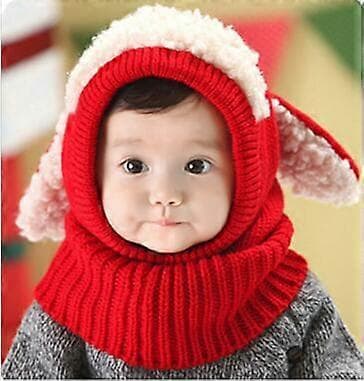 Vinter Barn Hatt Hette Skjerf Sett Balaclava Øreklaff Hette Skjerf Småbarn Snood Lue Caps for Baby Jenter Gutter Red