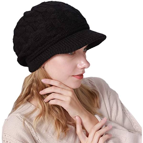 Vinterstickad mössa med fleece insida fodrad varm C