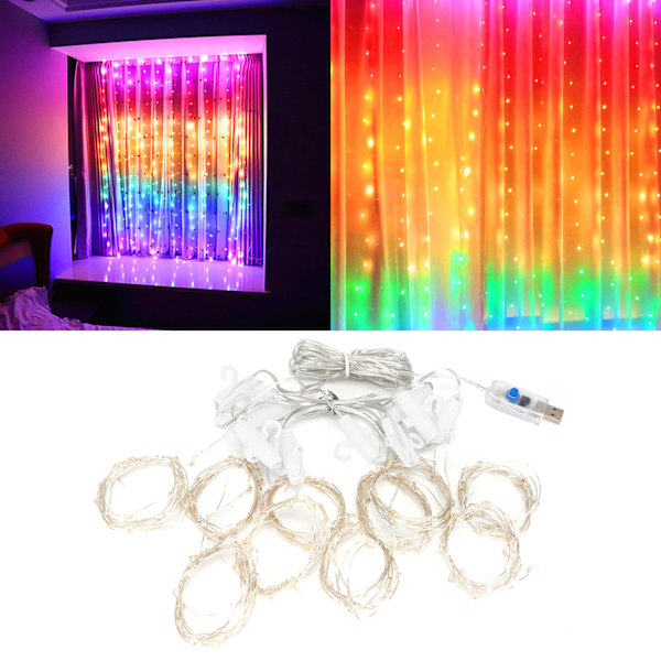 USB 280 LED Lyslenke med 8 Moduser - Dekorative Gardinlys for Soverom