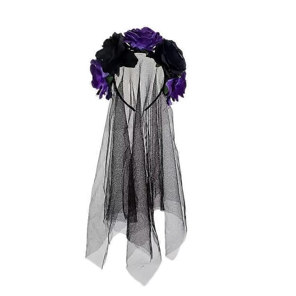 Halloween Blomster Hårbøyle Med Slør Mesh Fest Hårbøyle Hårpynt For Jenter Barn black