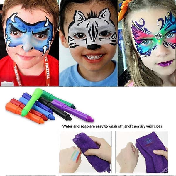 12 farver ansigtsmaling kropsmaling sticks til børn vaskbare roterbare farveblyanter sæt Halloween jule make-up malerpen 5 5
