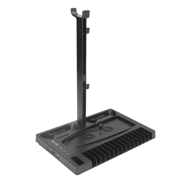 PS5 Vertikal Stand med Køleblæser, Dobbelt Controller Oplader og Headset Opbevaring