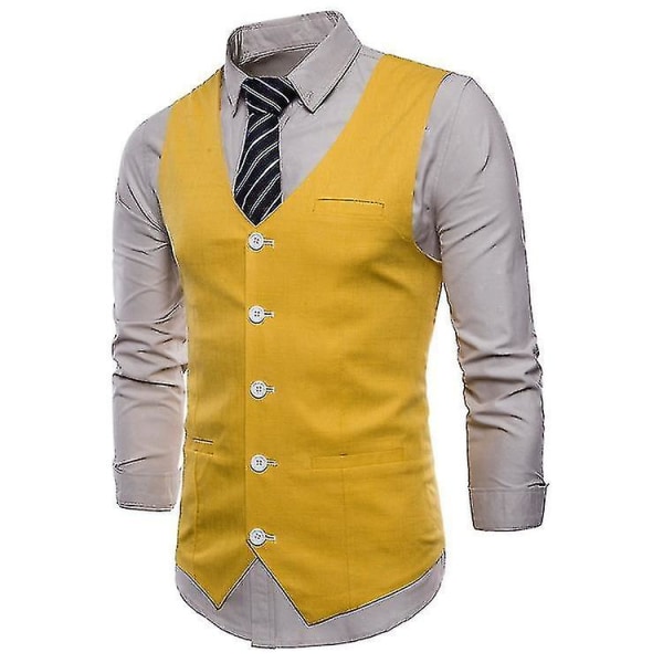 Enknäppt väst för män i enfärgad färg yellow 2XL