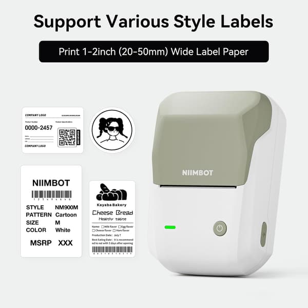 B1 etiketprinter med 1 startrulle tape, Bluetooth etiketprinter, printstørrelse 20-50 mm, kompatibel med iOS Verde