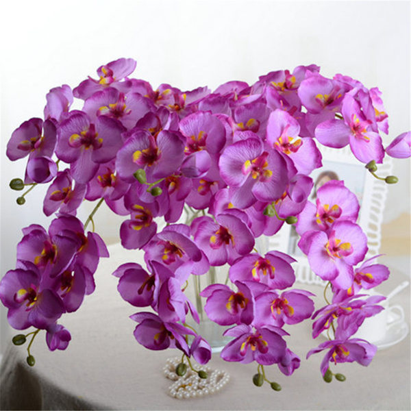 Kunstig Hvit Phalaenopsis Orkide Stilk - 8 Små Blomster, Blomsterdekorasjon i Plast