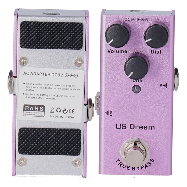 US Dream Distortion Mini Elektrisk Gitarr Effektpedal True Bypass Lila DC 9V JDF4