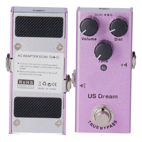 US Dream Distortion Mini Sähkökitaran Efektipedaali True Bypass Violetti DC 9V JDF4