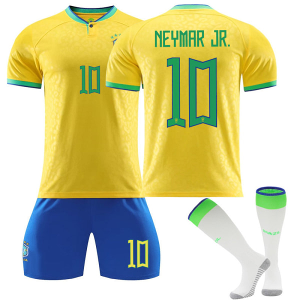 VM 2022 Brasilien hemmafotbollströja nr 10 Neymar Home 24（8-9Years）