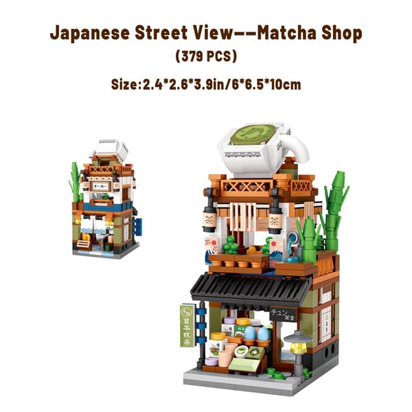 Japanska Gatuvy-Butikstenar, Mini DIY Byggstenar Modellbyggset Leksak (Matcha Butik)