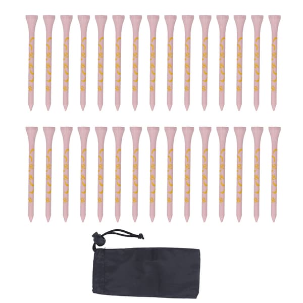 Bamboo Wood Golf Tees - 30st, 8cm - Tryckt Skull Design - Rosa