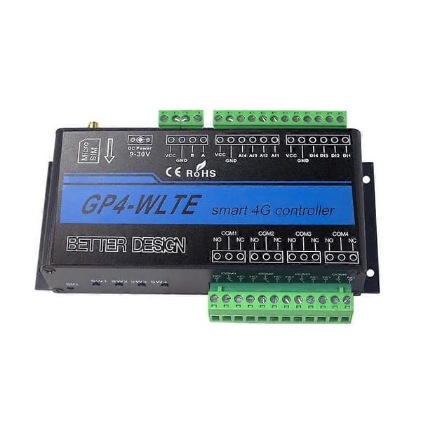 GP4-WLTE Smart 4G Global GSM SMS APP Controller RS485 WEB Control 4 CH 4-20Ma Analog Inputs 10A Relay Outputs, EU-stik[dt]
