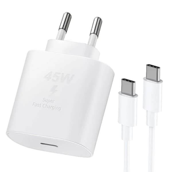 45W USB-C GaN Hurtigoplader med 1m Kabel til Samsung, iPhone, iPad & Android Hvid