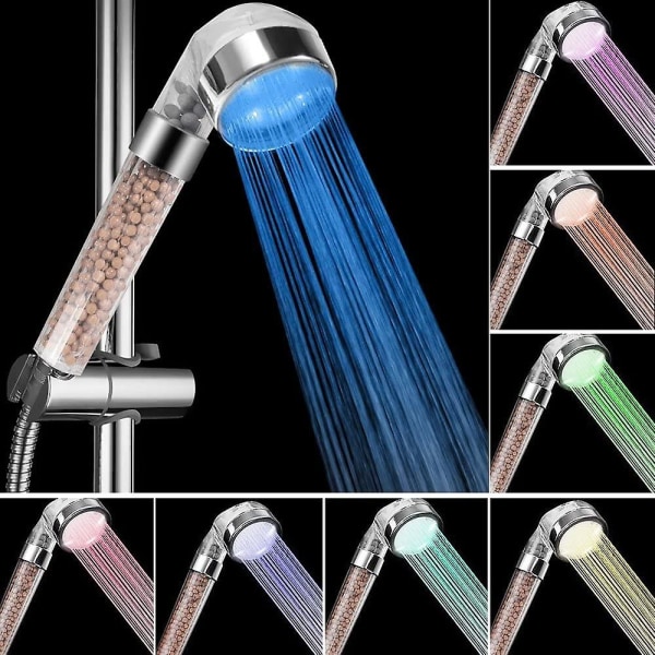 Negative ion LED shower head with colorful color changing nozzle