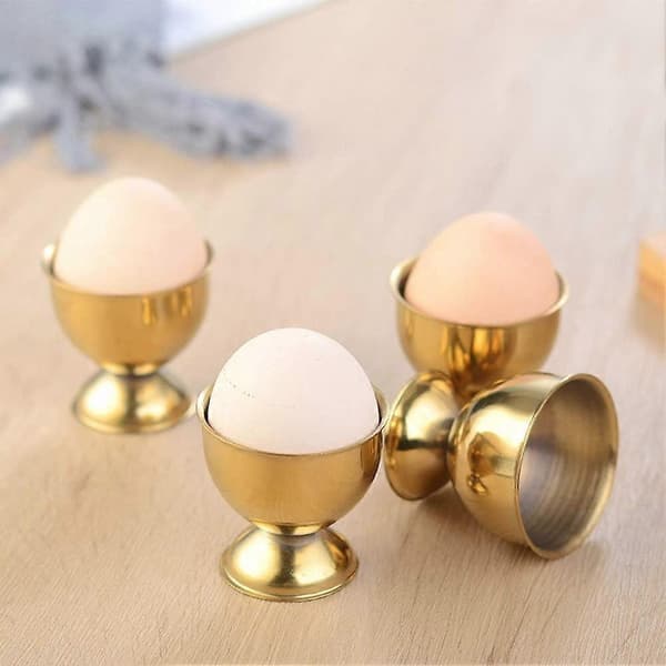 Eggkoppsett i rustfritt stål, holdere for bløtkokte egg, eggbrett inkluderer 4 egg, kjøkken (gull)