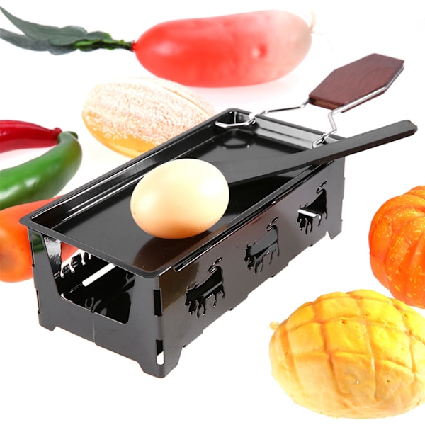 Bærbar Non-Stick Raclette Grillpanne med Trehåndtak for Enkel Matlaging og Servering