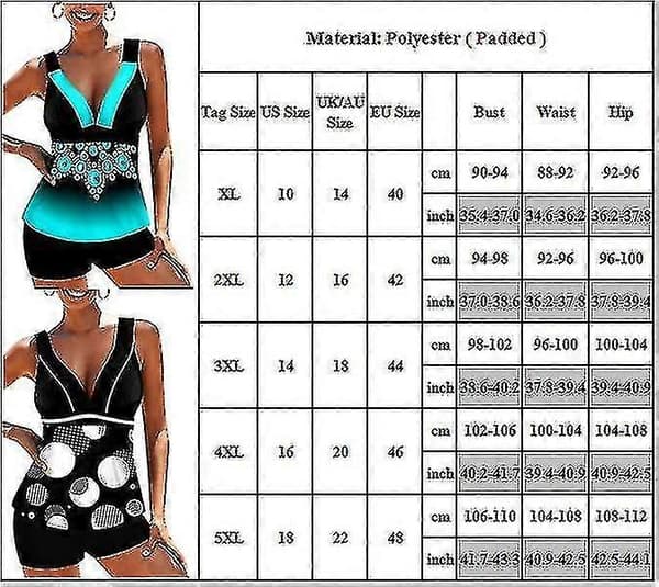 Kvinder Push Up Polstret Badetøj V Hals Tankini Sæt Boyshort Badedragt Plus Size