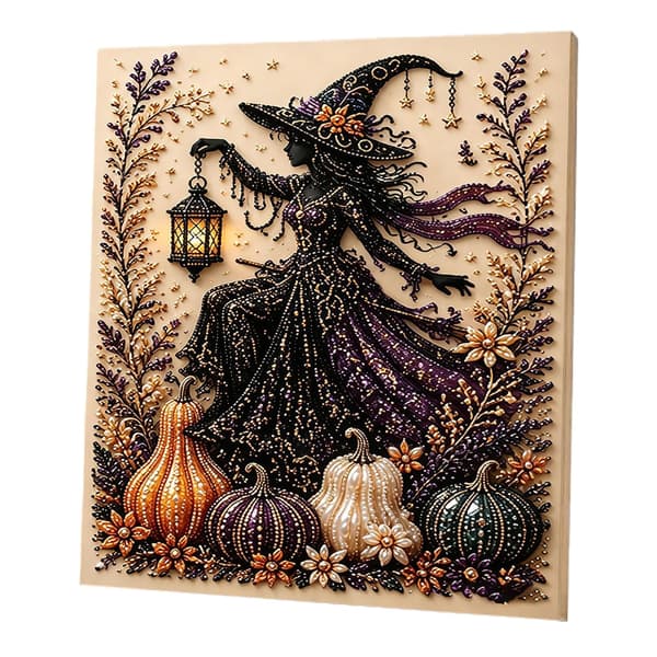 Perlebesatte diamantkunst-sæt til voksne, Halloween hekse diamantmaleri-sæt DIY Kits -01