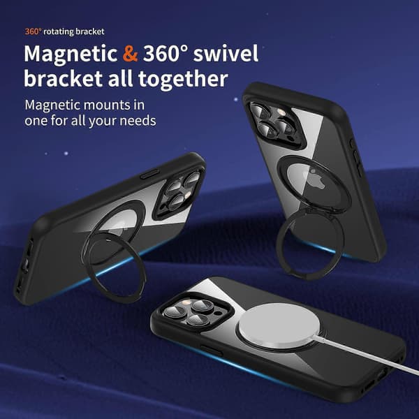 iPhone 13 Pro PC+TPU -puhelinkuori, yhteensopiva MagSafen kanssa, jalustalla Black