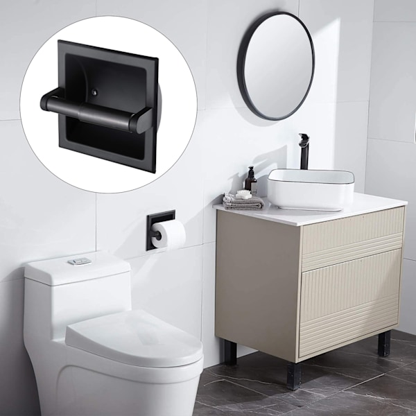 Musta seinään asennettava WC-paperiteline