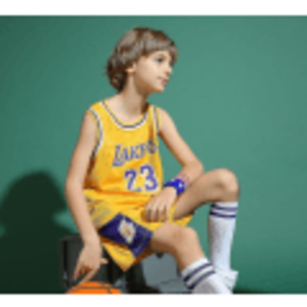 Lakers #23 Lebron James Jersey No.23 Basketball Uniform Sæt Børn Voksne Børn Yellow L (140-150cm)