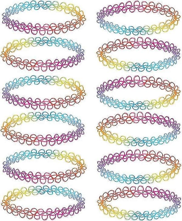 12-pack chokerhalsband set Henna Tattoo Stretch Elastiska Smycken Kvinnor Flickor Present