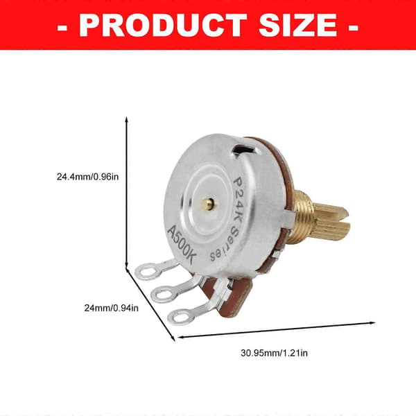 Enkel installation Lång axel 24 tänder Gitarrpotentiometer Knopp 500K Ohm för elgitarr Volym Tonjustering Flerfärgad
