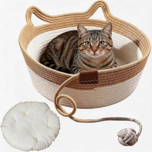 Instinct Kurv Til Katte Håndvævet Kattekurv, Kradsbar Sammenklappelig Kattehule Til Leg & Hvile SZ Yellow Small