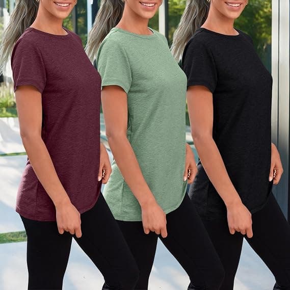 Dam 3-pack T-shirts Basic Kortärmad Rund Hals Mode Toppar Lös Passform Lättvikt Casual Sommarkläder 2024
