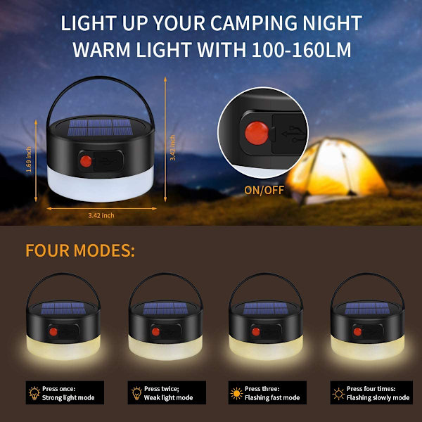 Uppladdningsbar Solar Camping Lampa Ficklampa Multifunktionell