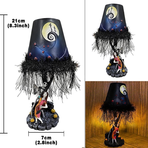 Halloween LED Måneskinsbordslampe - Dekorativt bordlys med kvast Resin Figur Legetøj