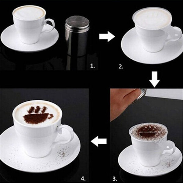 16 stk. Cappuccino Kaffe Skum Spray Skabeloner Stencils DIY Dekoration Kaffe Trykmåtte