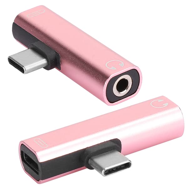 2st Typ C till 3,5 mm Audio Laddare Adapter Headset Splitter Rosa