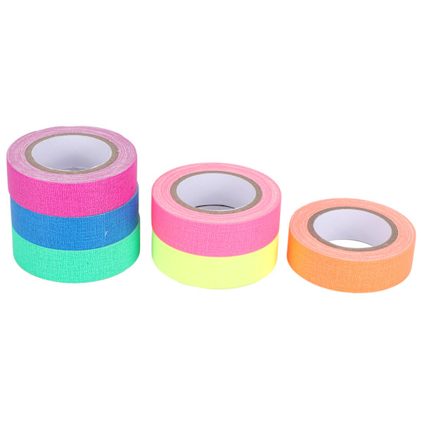 HT 6-delt UV-fluorescerende tape-sett - 5m selvklebende klistremerker for hjemmedekorasjon