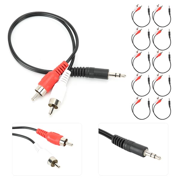 10 stk. 2 i 1 3,5 mm han til dobbelt RCA han lydadapter tovejsstik
