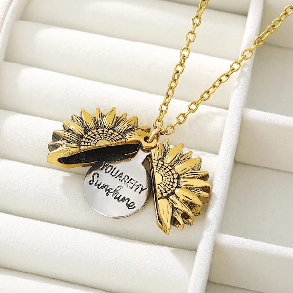 You Are My Sunshine Open Locket Solros Halsband Boho Smycken