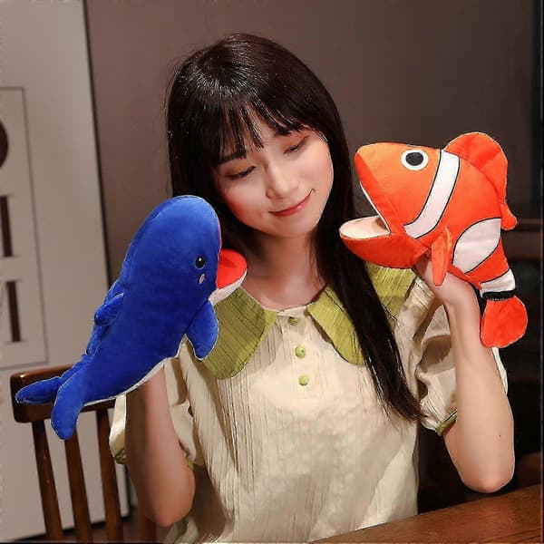 【DENGTU】Animal Hand Puppet Soft Cute Shark Whale Octopus Fish Plush Puppet Flexibility Training Interactive For 25-26 Black