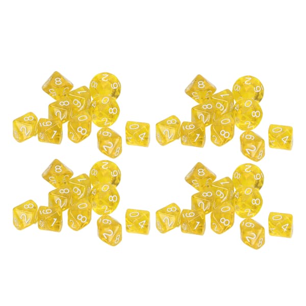 40 STK Tallterninger 10 Siders Plast Polyhedral Terning Sett for Brettspill Undervisning Underholdning Gul
