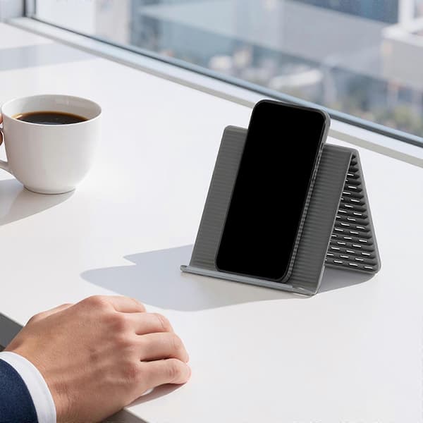 Vikbart telefonställ för kontor, hem och resor med halkfri bas, flexibelt telefonställ i silikon, grå Gray