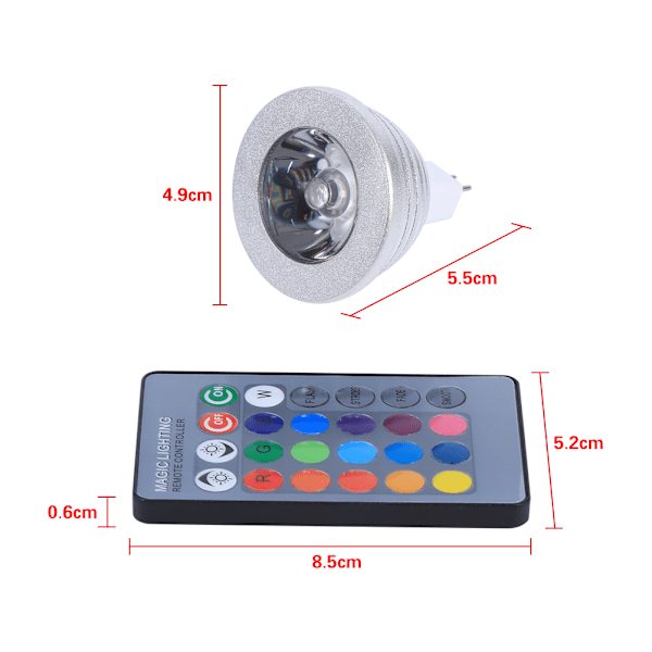 MR16 3W RGB LED Fargeendrende Pære med Fjernkontroll for Hjemme- og Bar-bruk, 12V-24V
