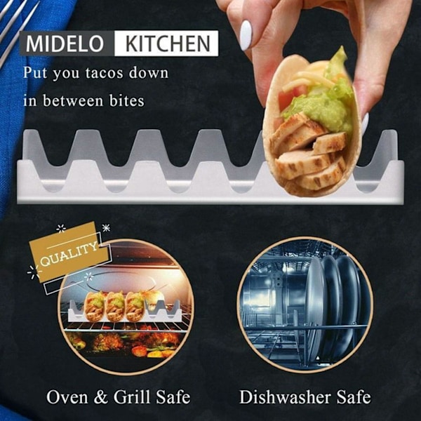 Rustfri Taco Holder i Rustfritt Stål med 6 Riller - Ideell for Piknik, Bakerier og Grillfester