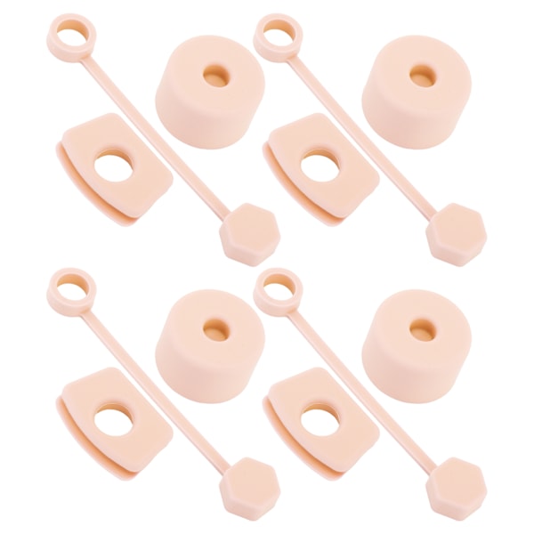 4-osainen silikoninen vuodotön tulppasetti lasille: Mukana olkipeite, neliönmuotoinen vuodotön tulppa, pyöreä kansi tulppa ja tulppa vaaleanpunaisena Pink