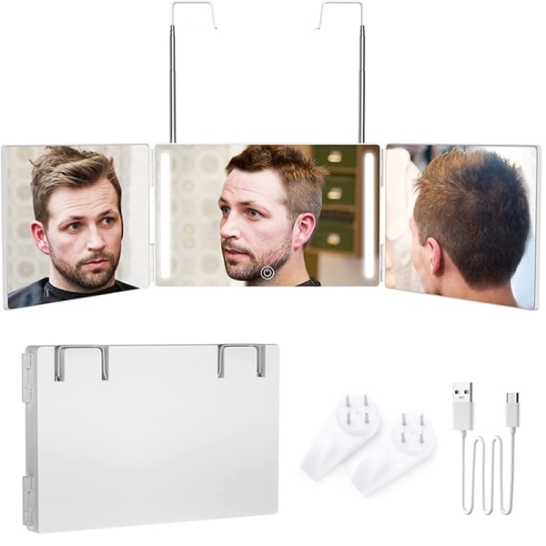 3Way Mirror Trifold Mirror Self Hairdressing Mirror Hårklippningsverktyg white without Led