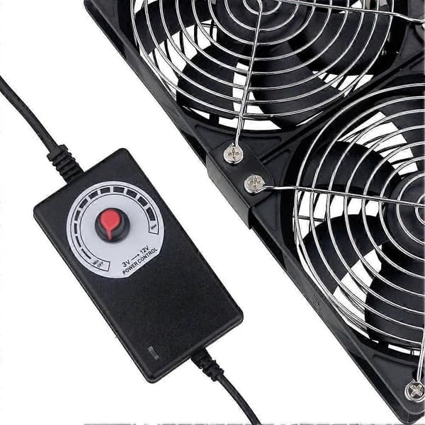 3x120mm computerblæser med AC 100V-240V hastighedsregulator til kabinetkøling, server-arbejdsstationskøling, EU-stik
