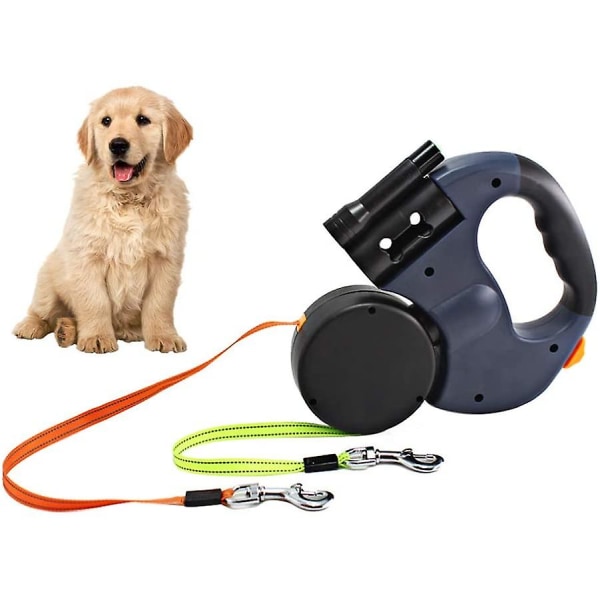 Dubbelt indragbart hundkoppel, 3m flexibelt indragbart