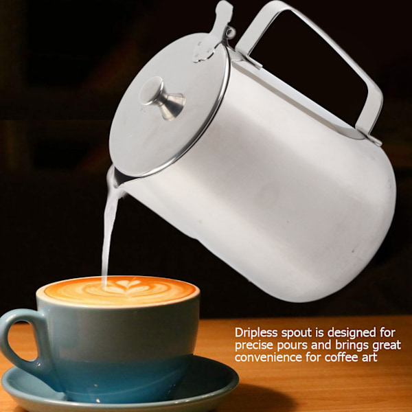 Melkepitcher i rustfritt stål med lokk for Latte Art - 600 ml kaffekopp