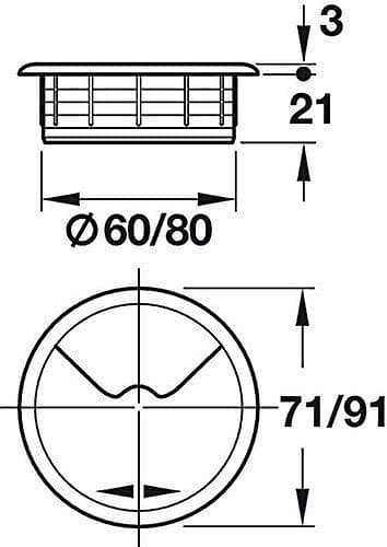 Kabelgjennomføring Skrivebord Diameter 70mm - Sett med 1 Skrivebordskabelguide Plast Svart