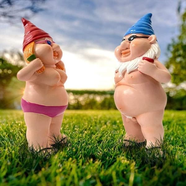 Fræk havenisse-statue sjov nøgen nisse havekunstdekoration (mand)