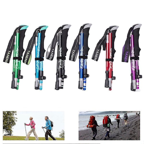 5-delad utomhus fold Trekking Pole Camping Portable Walking green S