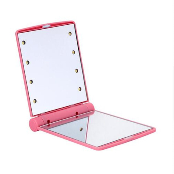 8 LED-lampor Makeup Speglar Lady Cosmetic Compact Mirror Persikaröd Peach red